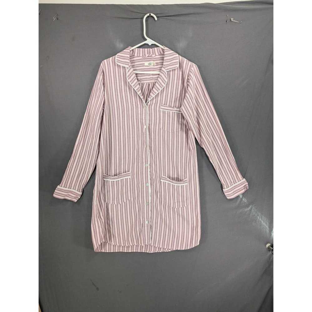 UGG Womens Striped Sleep Shirt Pink White Button Front Nightgown 1103674 Small